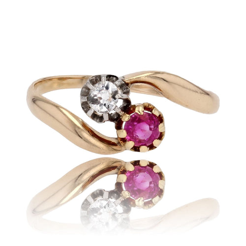 Bague 55 Bague Toi et Moi rubis diamant or jaune 58 Facettes 23-348