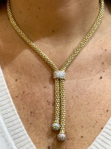 Collier Collier maille popocorn à pompom en or 18 carats 58 Facettes