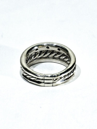 Bague 53 David Yurman - Bague articulée à trois anneaux en argent et diamants 58 Facettes