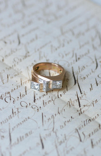 Bague 57 Bague Tank Asymétrique Diamants 1,20 Cts 58 Facettes