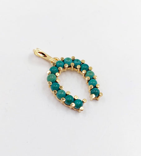 Pendentif Pendentif fer à cheval vintage or 18k billes de malachites 58 Facettes A06192