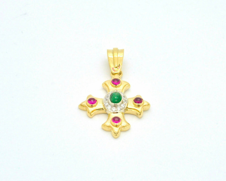 Pendentif croix en or jaune et pierres précieuses 58 Facettes