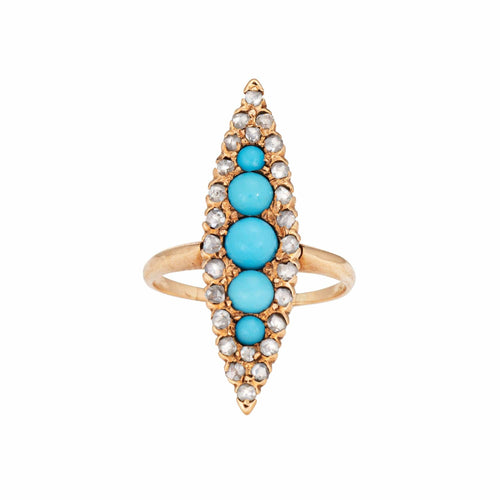 Bague Bague navette victorienne antique en or jaune et diamants turquoise 58 Facettes G14020