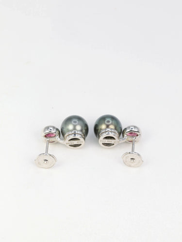 Boucles d'oreilles Boucles d’oreilles vintage en or, perles de Tahiti et tourmalines roses 58 Facettes 391.9