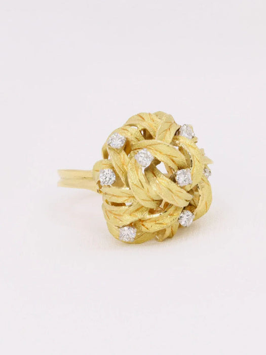 Bague 58 Bague dome fleur or jaune diamants 58 Facettes J604