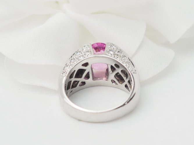 Bague 53 Bague jonc en or blanc, saphir rose et diamants 58 Facettes 33291