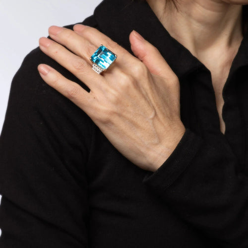 Bague 47 Bague diamant topaze bleue 35 carats or jaune vintage 58 Facettes G13194