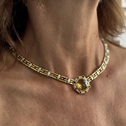 Collier Collier deux ors avec quartz citrine, saphirs et diamants 58 Facettes 31915