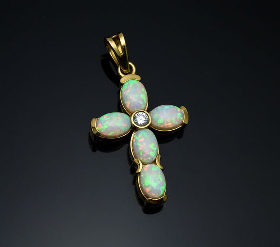 Croce Moderna con Opali Arlecchino 58 Facettes