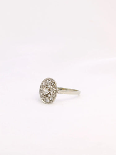 Bague Bague Belle Epoque ovale or platine diamant 0,15 ct 58 Facettes J324