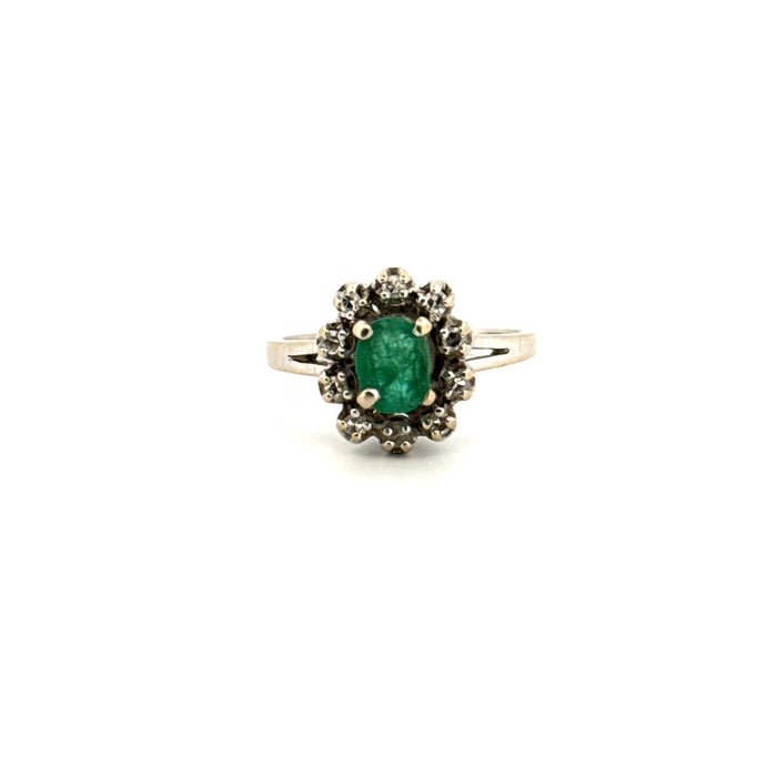 Pompadour-Ring aus Weißgold mit Diamanten und Smaragden