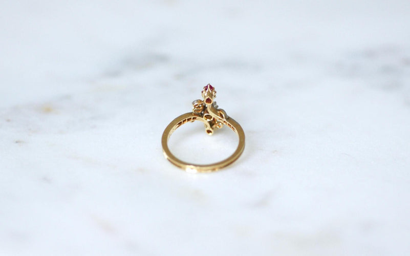Bague 54 Bague Toi et Moi Belle Epoque Rubis Poire et Diamants 58 Facettes