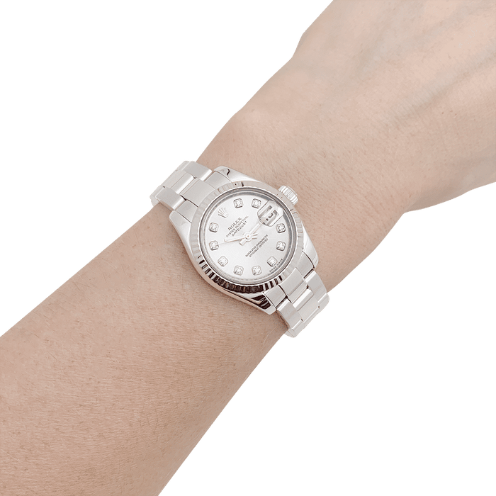 Rolex „Oyster Perpetual – Lady Datejust“ Stahluhr, Diamanten.