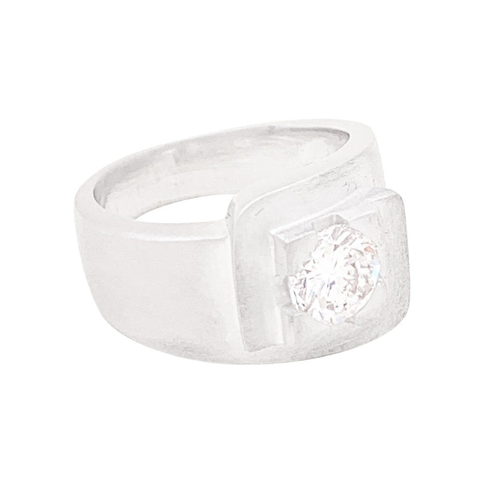 Modernistische ring in witgoud, diamant.