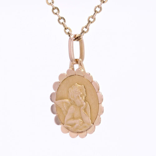 Pendentif Médaille ancienne angelot or rose 58 Facettes CVP188
