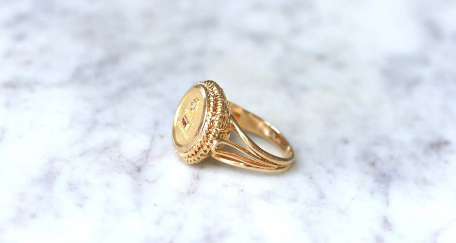 Bague 54 Bague Augis Vintage Or Jaune et Diamant 58 Facettes