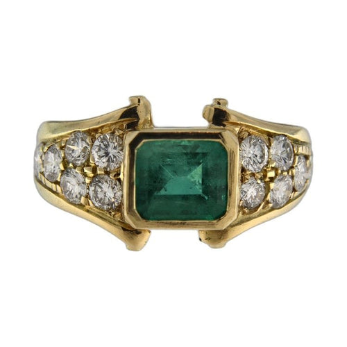 Bague 51 Bague en or jaune avec émeraude de 1,38 ct et diamants taille brillant 58 Facettes G3854