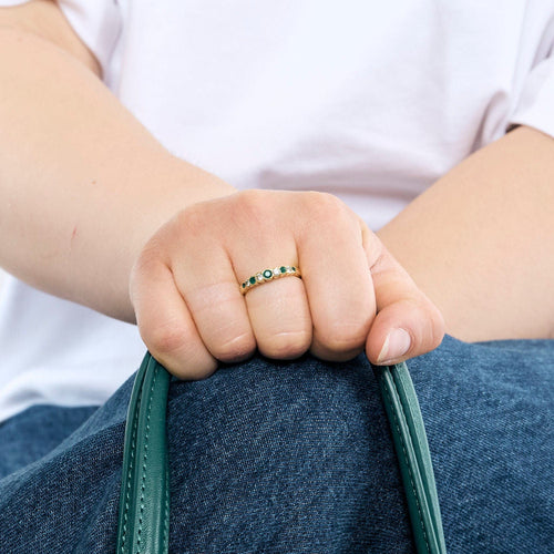 Bague 52 Demi-Alliance or jaune, émeraudes et diamants 58 Facettes ROD3421