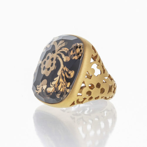 Bague 55 POMELLATO - Bague Victoria en or rose, jais et cristal de roche 58 Facettes 2.18493