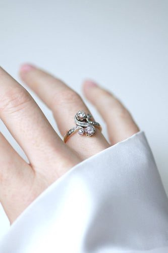 Bague 56.5 Bague Toi et Moi de fiançailles en or jaune et platine, diamants 0,55 ct 58 Facettes