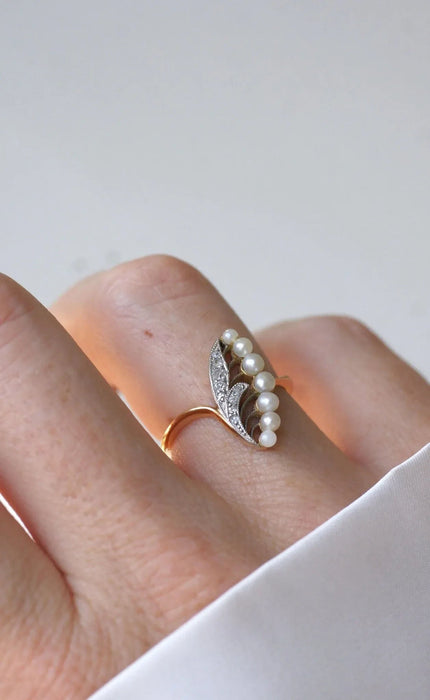Belle Époque Lily of the Valley Pearl and Diamond Ring