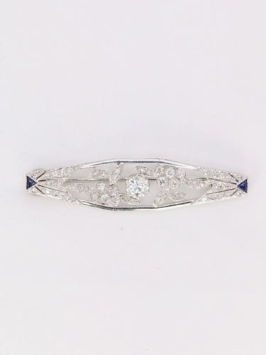 Broche Broche Art Déco or blanc platine saphir diamants taille ancienne 58 Facettes J431
