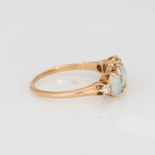 Bague Bague antique victorienne en or jaune 14 carats avec diamants et opale Trilogy 6,5 Bijoux vintage 58 Facettes G13699