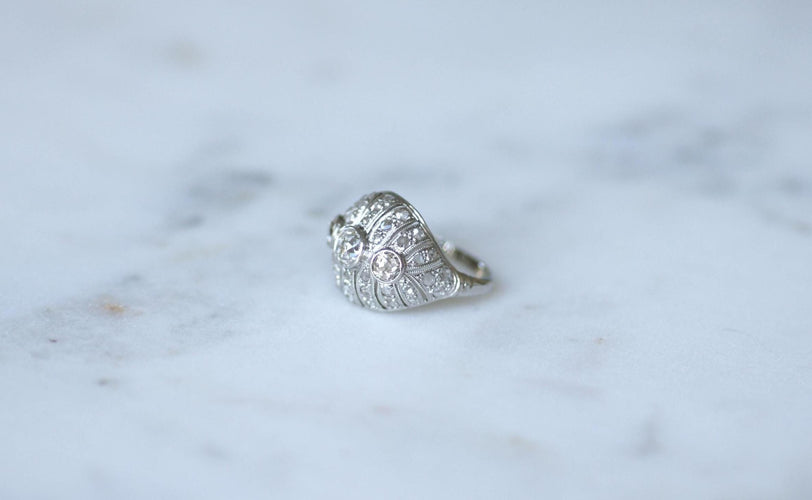 Bague Bague Dôme Art Déco Diamants 1,30 Ct sur Platine 58 Facettes