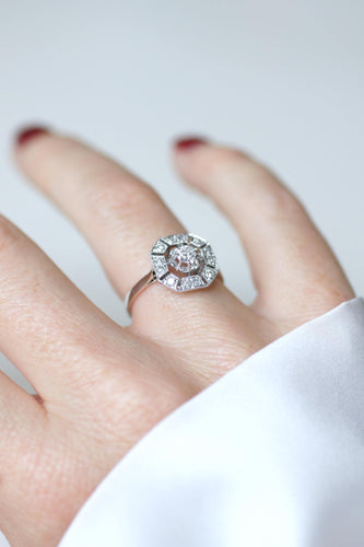 Bague 55 Bague Art Déco Octogonale Diamants 0,60 Ct 58 Facettes