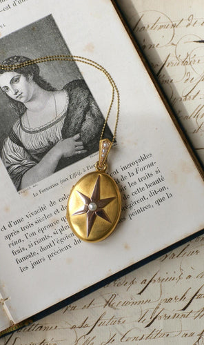 Pendentif Médaillon ancien étoile or rose et or jaune, perles fines 58 Facettes