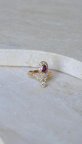 Bague 53 Bague Duchesse Diamants et Rubis sur Or Jaune 58 Facettes