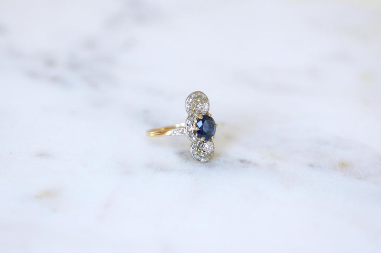 Bague 54.5 Bague Belle Époque en Or jaune, Saphir et Diamants 58 Facettes