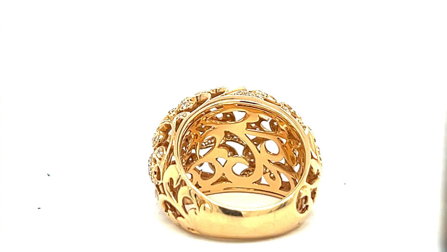 18 k gult guld ring med gulddetaljer Dentelle Diamanter 1,02 karat