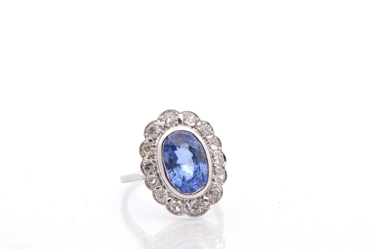 Bague 56 Bague vintage saphir de 4,09cts et diamants 58 Facettes 25641-27222