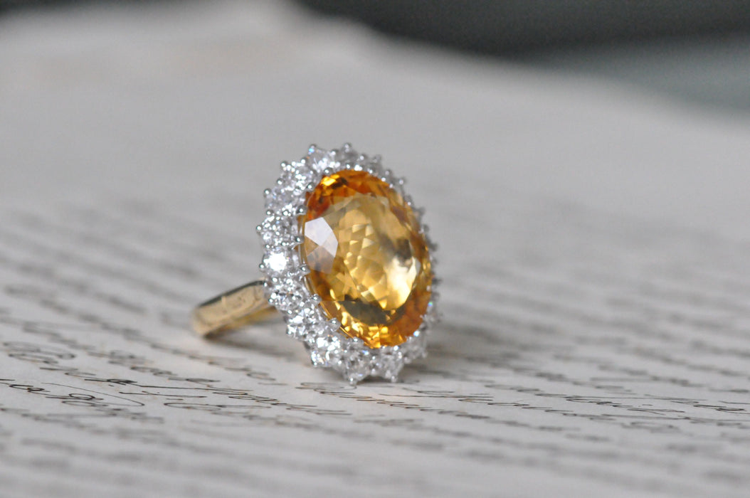 Bague 55 bague ancienne en or jaune avec citrine et diamant 58 Facettes