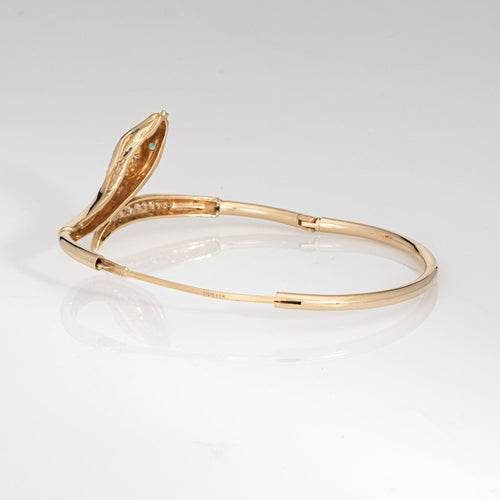 Bracelet Bracelet jonc serpent vintage diamant or jaune yeux émeraude 58 Facettes G13966