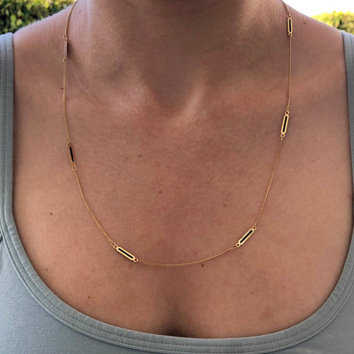 Collier 14K Gold Vintage UnoAErre Blue Plique-à-Jour Chain 58 Facettes