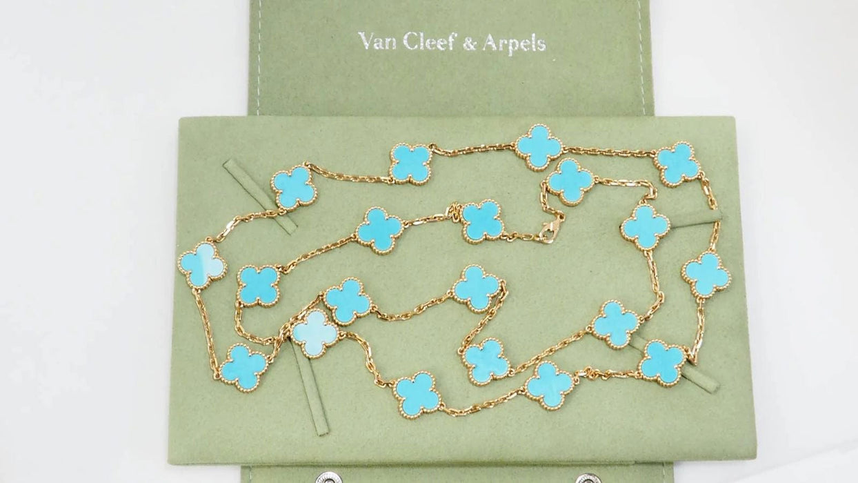VAN CLEEF & ARPELS - Long necklace Vintage Alhambra yellow gold and turquoise