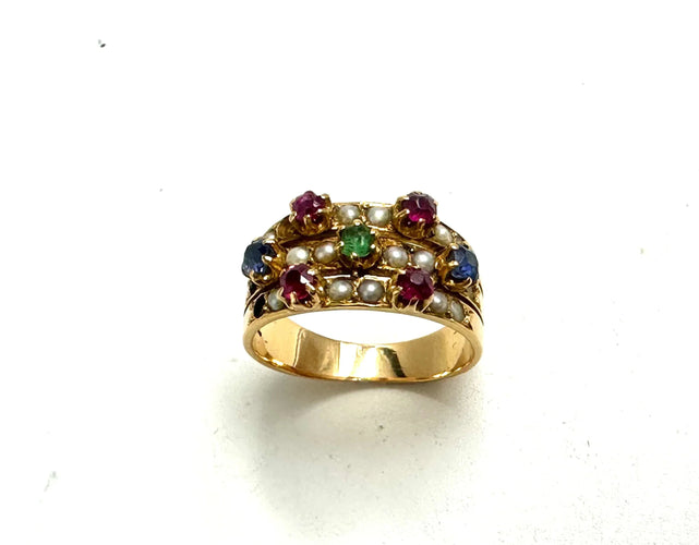 Bague 51 Bague des années 1920 avec pierres multicolores 58 Facettes