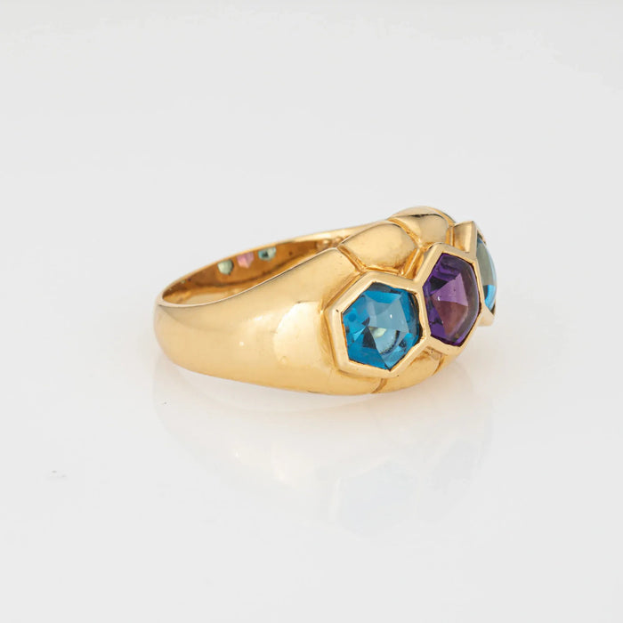 Amethyst-Blautopas-Band im Vintage-Gelbgold