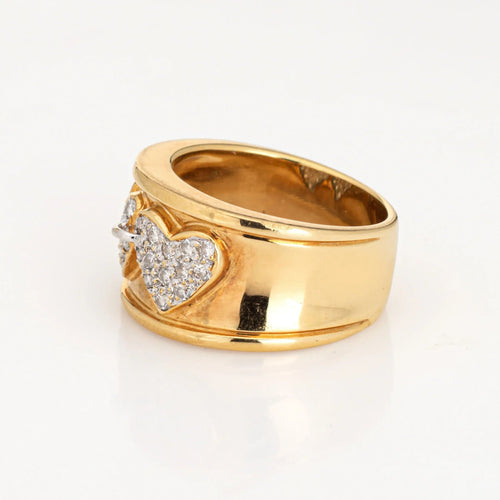 Bague Bague Double Coeur Diamant Vintage Or Jaune 58 Facettes