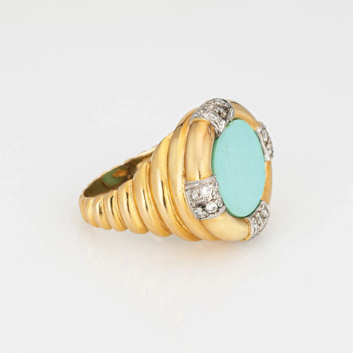 Bague 47 Bague or jaune diamant turquoise 58 Facettes G13578