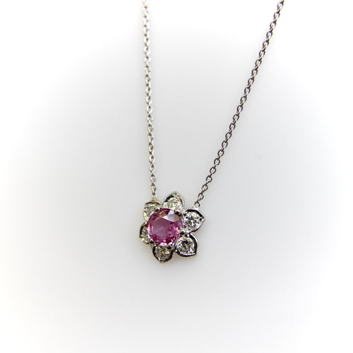 Vintage Platinum Pink Sapphire and Diamond Necklace 58 Facettes A2003H