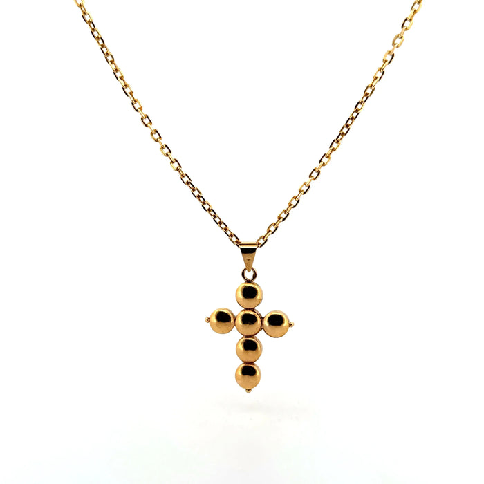 Geelgouden halsketting met kruis en granaat