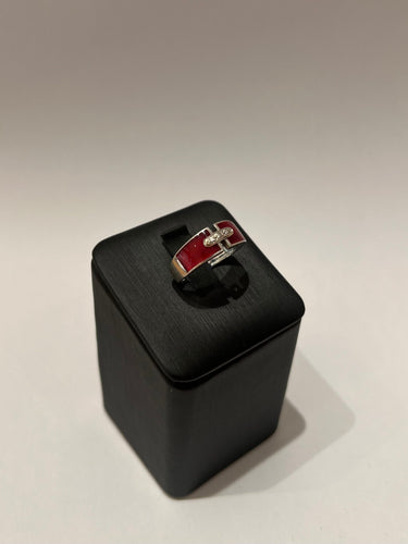 Bague 52 Bague or blanc en résine rouge et diamants 58 Facettes