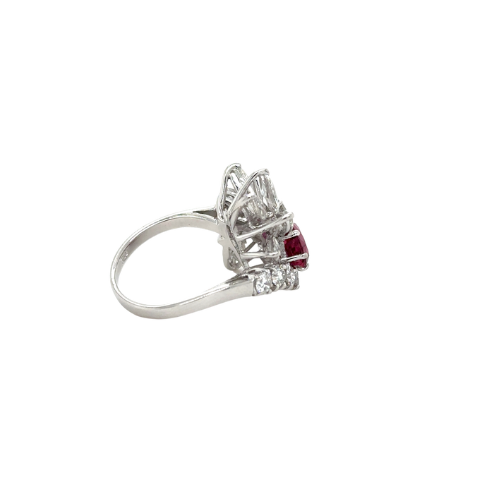 70s Cocktail Ring White Gold Ruby Diamonds