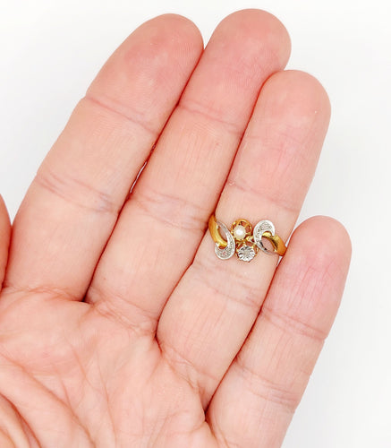 Bague 52 Bague toi et moi antique or 18k diamant taille rose et perle (circa 1900) art nouveau 58 Facettes A05423