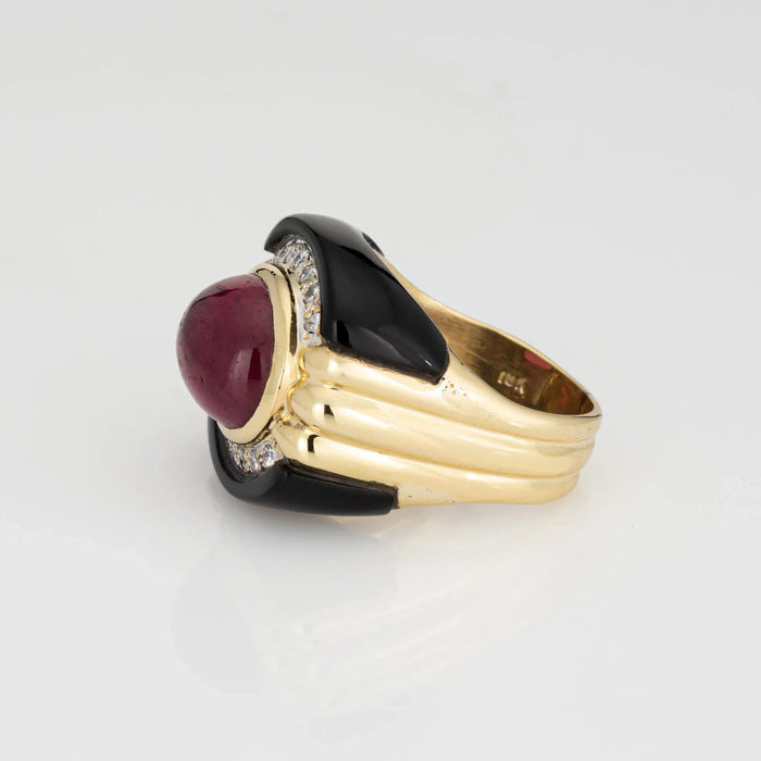 Bague 56 Bague en or vintage avec diamants, onyx et tourmaline rose 58 Facettes G13596