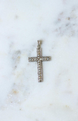 Pendentif Pendentif Croix Art Déco Perles et Diamants 58 Facettes