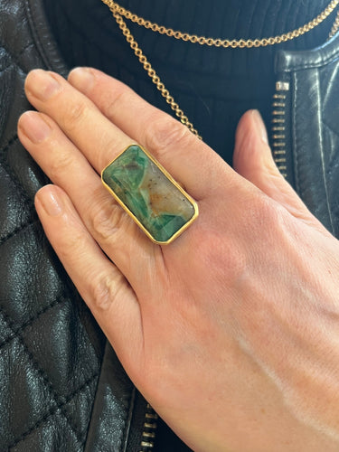 Bague 52 Bague Emeraude quartz rectangulaire Or jaune dépoli 18 Carats 58 Facettes B147